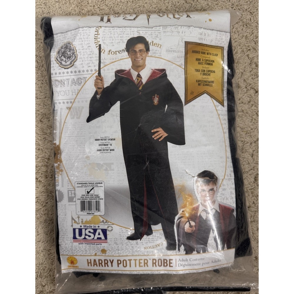 Harry Potter Long Black Hooded Adult Gryffindor Robe & Clasp One Size Halloween